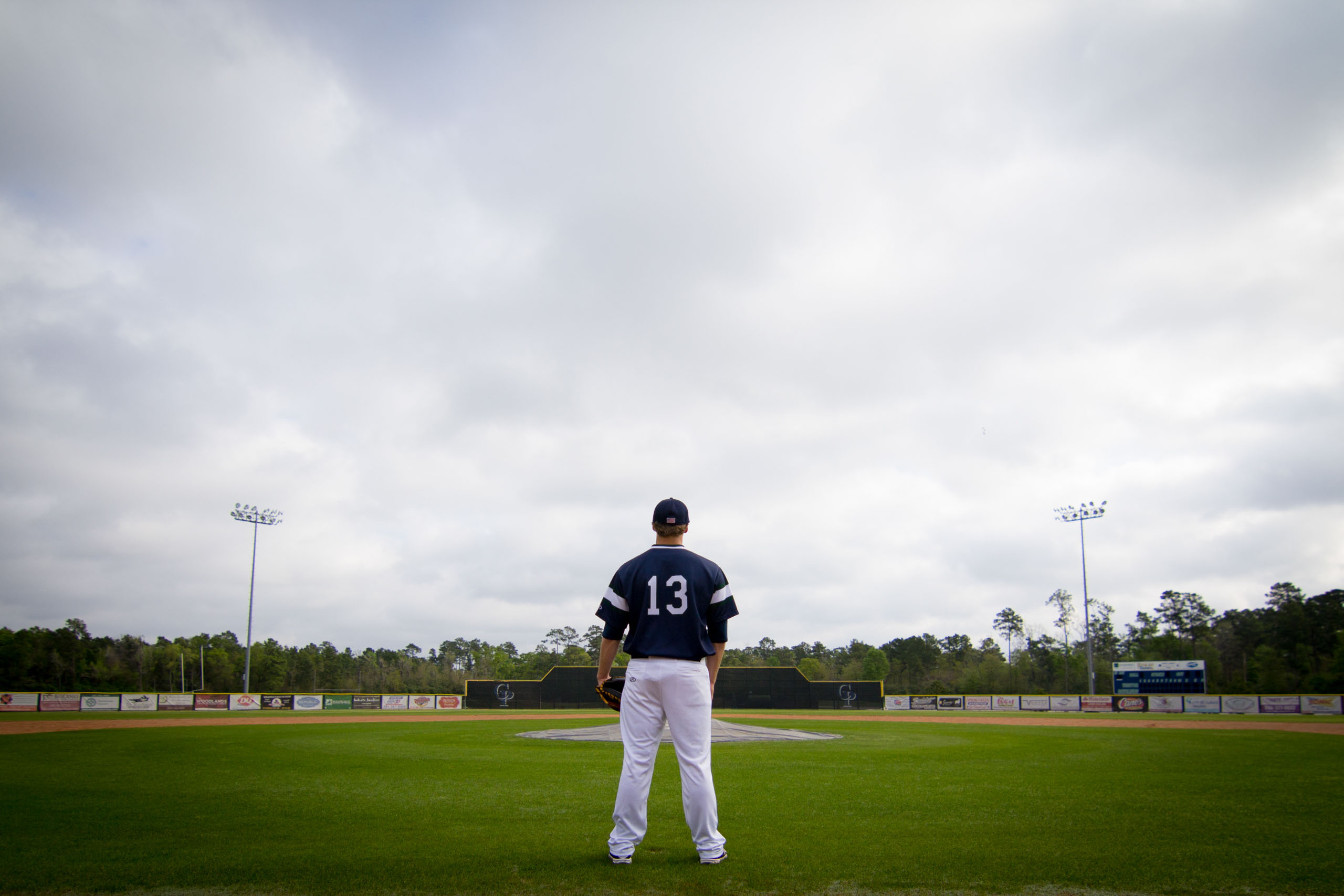 Senior photo, baseball. The Woodlands College Park High School.
